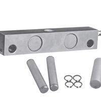 photo of a beam load cell with 3 cylindrical mounting pins and 4 circular clips that hold the pins in place