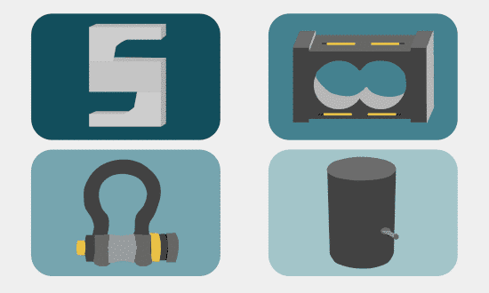 Load Cells Illustration: S-Type (top left), Single Point (top right), Shackle (bottom left), Canister (bottom right)