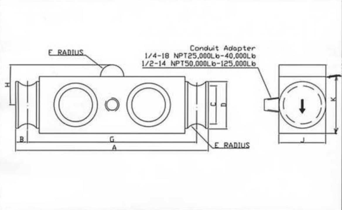 CAD drawing of amcells D S S load cell with link ends