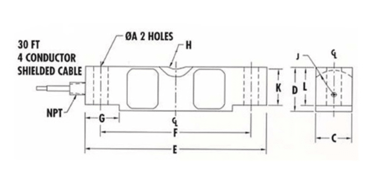 CAD drawing of amcells D S T load cell