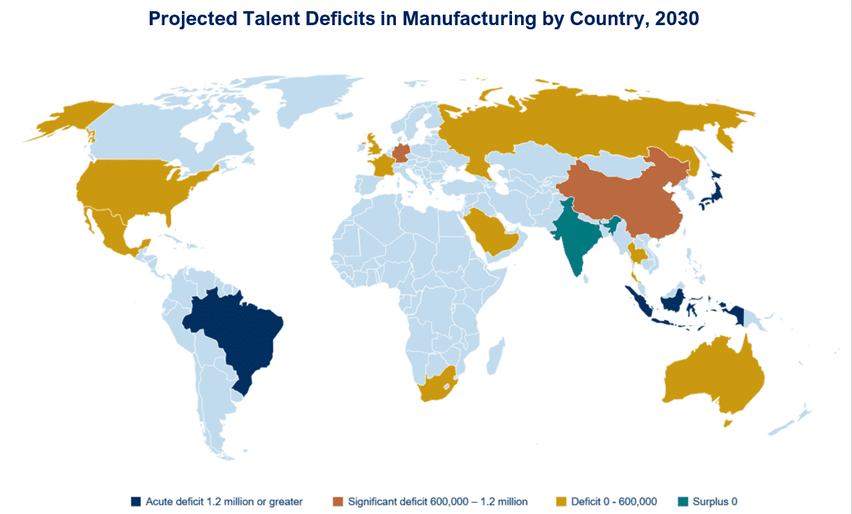 world map showing education shortages in robotics