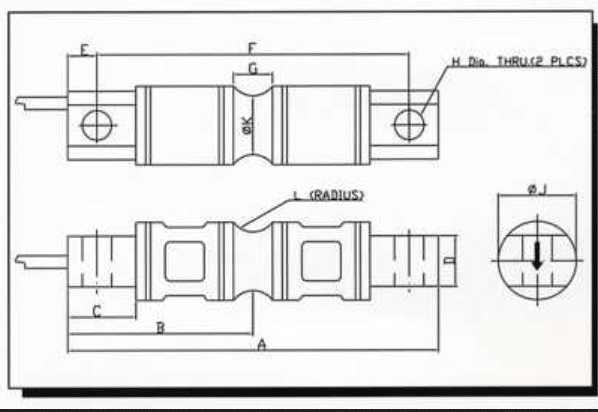 CAD drawing of Amcells T103 series load cell