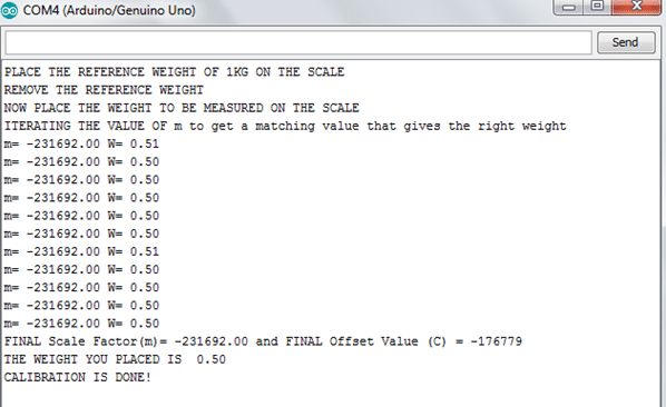 screenshot of calibration process results