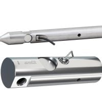 a picture of the ANYLOAD 563WS load cell and the 563WS30 load cell. Both are cylindrical single point load cells but the former has a conical nose that tapers to a smaller, short cylinder; it is about 8 times as long as its circumference. The other, depicted below the first, is a perfect cylinder about 5 times longer than its circumference.