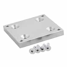 a picture of the ANYLOAD TP 363TSM! top mounting plate, a square metal plate with four countersunk holes in the corners and four screws to mount the plate to a structure
