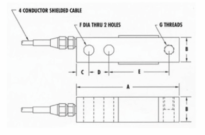 CAD drawing of amcells S B S single ended beam load cell