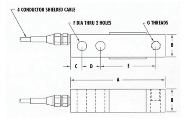 CAD drawing of amcells S B S single ended beam load cell