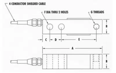 CAD drawing of amcells S S B series single ended shear beam load cell