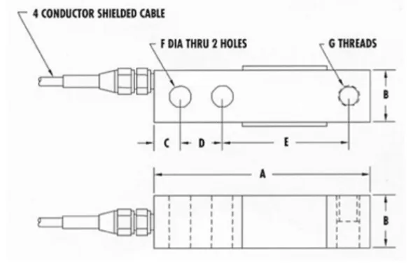 CAD drawing of amcells S S B series single ended shear beam load cell