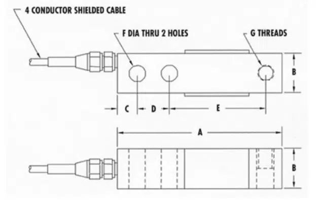 CAD drawing of amcells S S B series single ended shear beam load cell