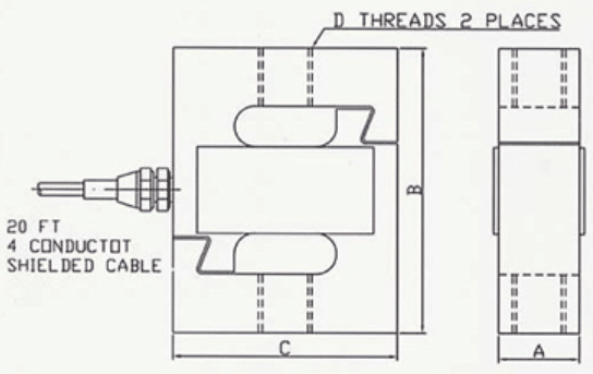 CAD drawing of an amcells S T L X load cell