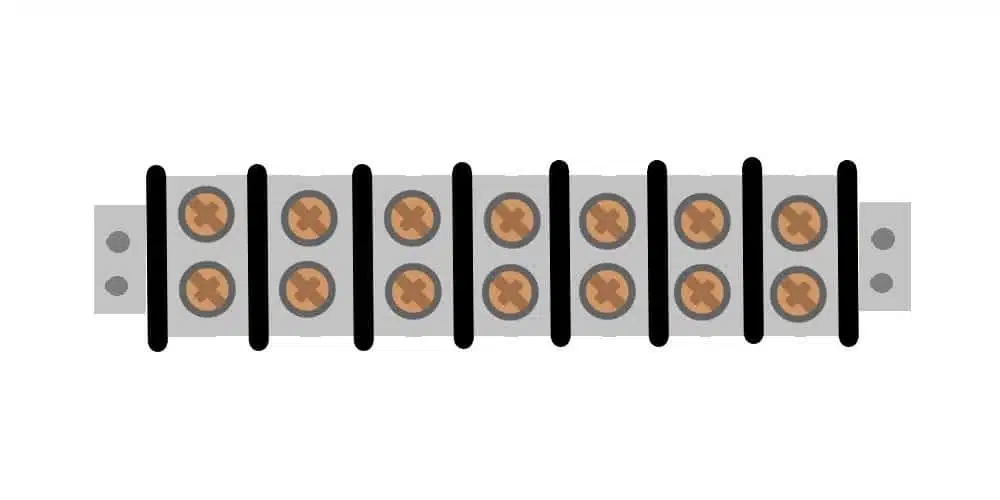 a drawing of a terminal block with 7 screw head connections